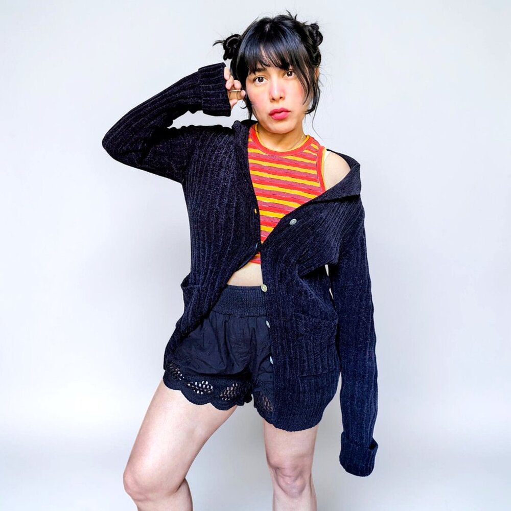 UNIF rare black pocket slouchy grunge fairy goth ribbed Couch cardigan W's S